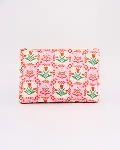 Quilted Pouch - Pink Tile Floral