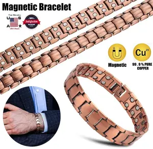 Men Women Copper Wide Double-Row Strong Therapy Arthritis Pain Relief Magnetic Bracelet 99.9% Copper Magnetic Bangle