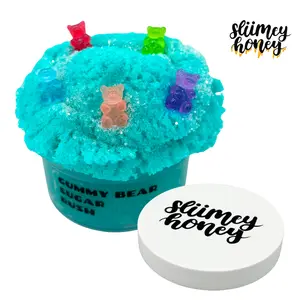 Sliimeyhoney's Gummy Bear Sugar Rush Scented Cloud Slime 6oz Soft Fluffy Cloud Slime with Gummy Bear Charms and White Glitter Scented Yummy Gummy