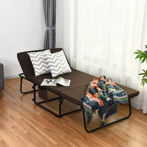 Spaco Folding Bed with Mattress, Foldable Portable Guest Bed w/Adjustable 6 Position & Side Storage Pocket, Fold up Bed on Wheels for Home, Roll Away Beds with Mattresses for Adults