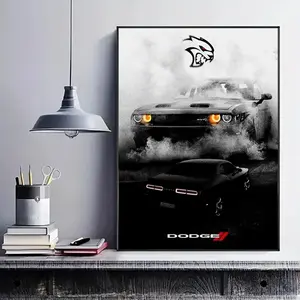 frameless Paperpainting print poster, classic realistic vehicle art, Modern Minimalist Design, Dissolve Dodge Challenger Hellcat, perfect gift for muscle car lovers, ideal gift for bedroom, living room, mural, home decor