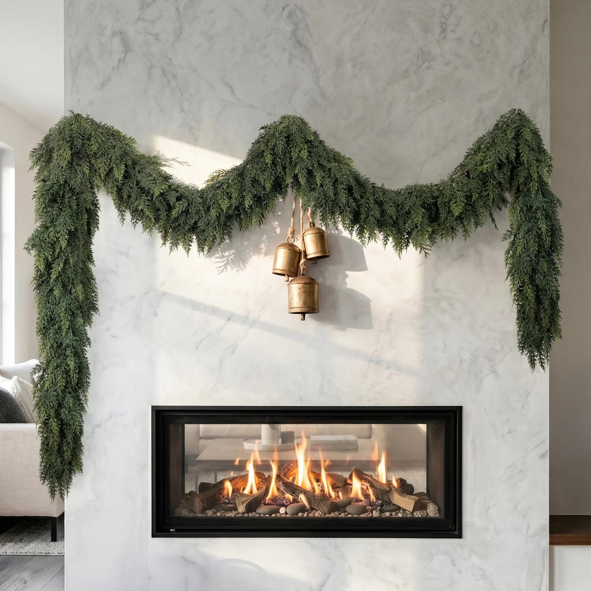 HIAGROW 9ft Lifelike Cedar Garland – Soft Full Artificial Christmas Garland for Fireplace, Mantel, Staircase & Holiday Home Decor