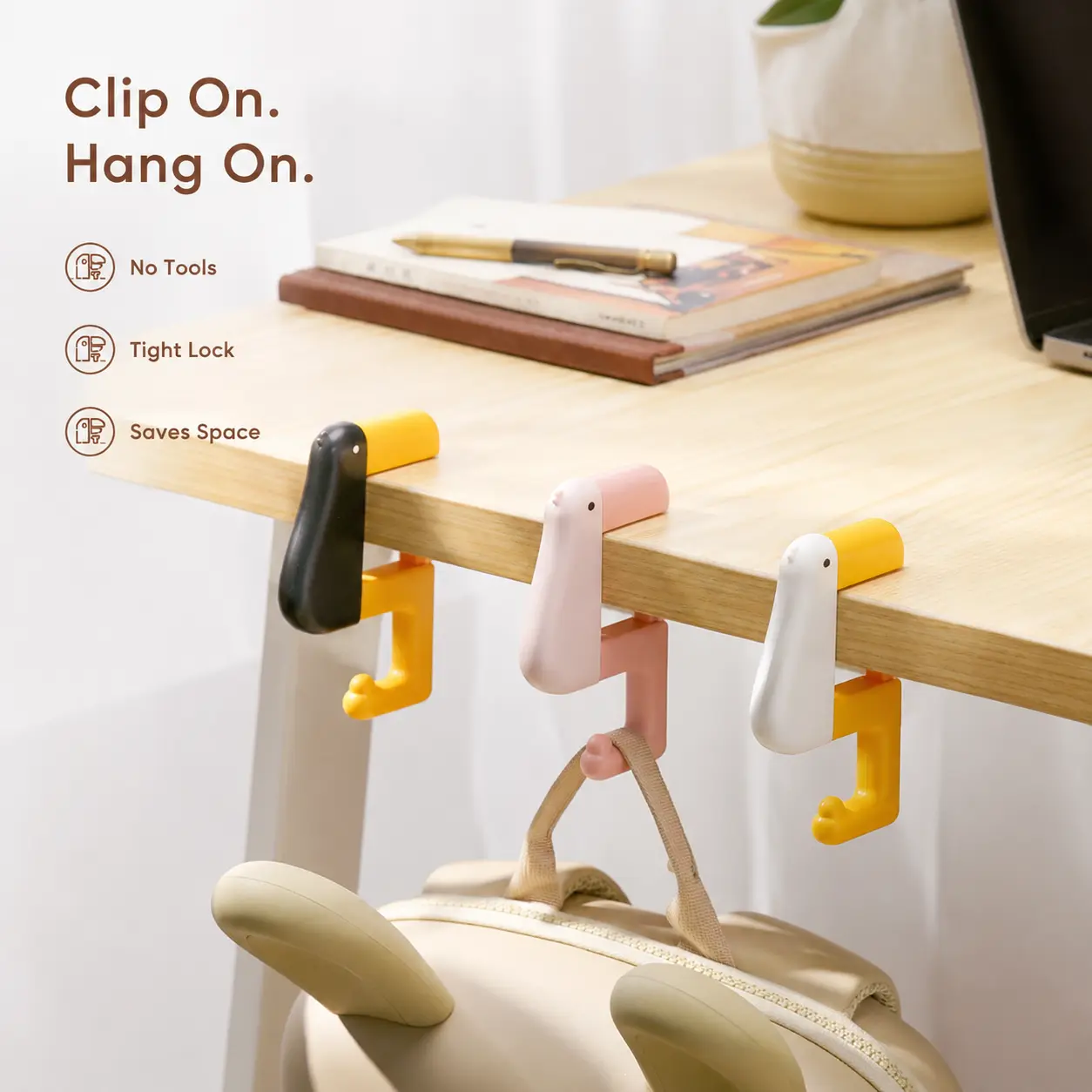 1 Piece Silicone Duck-Shaped Desk Hook with Adjustable Threaded Lock Screw Clamp, No Drilling Scratch Resistant Light Organizer for Hanging Backpacks, Ideal for Home Office Organization Desktop Organization Use