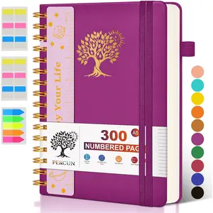 A5 Hardcover Spiral Bound Notebook Journal for Women Men, 300 Numbered College Ruled Lined Pages, Leather Medium 5.9"x8.5" for School Work Note Taking Writing