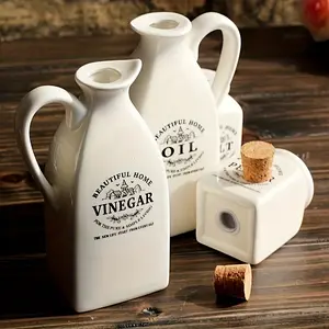 4pcs Vintage Ceramic Oil Dispenser Set - Leak-Proof, Rustic Kitchen Condiment & Spice Jars with "Beautiful Home" Labels, Ideal for BBQ, Camping & Picnics, Oil Jars for Kitchen Utensils