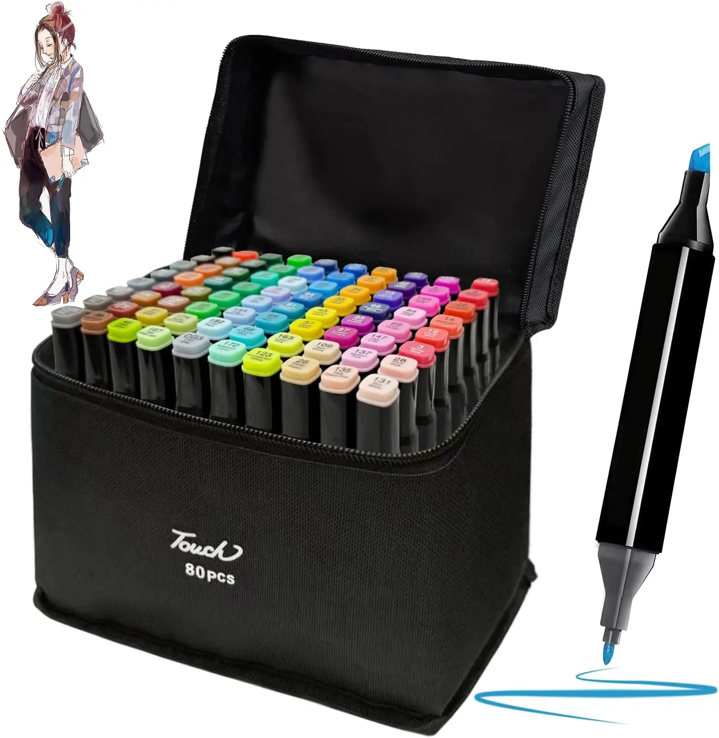80 Colors Alcohol Markers Set, Dual Tips Blender Art Markers for Drawing Permanent Sketch Markers for Kids adult coloring, Illustrations Alcohol Based Markers, Artist Pens