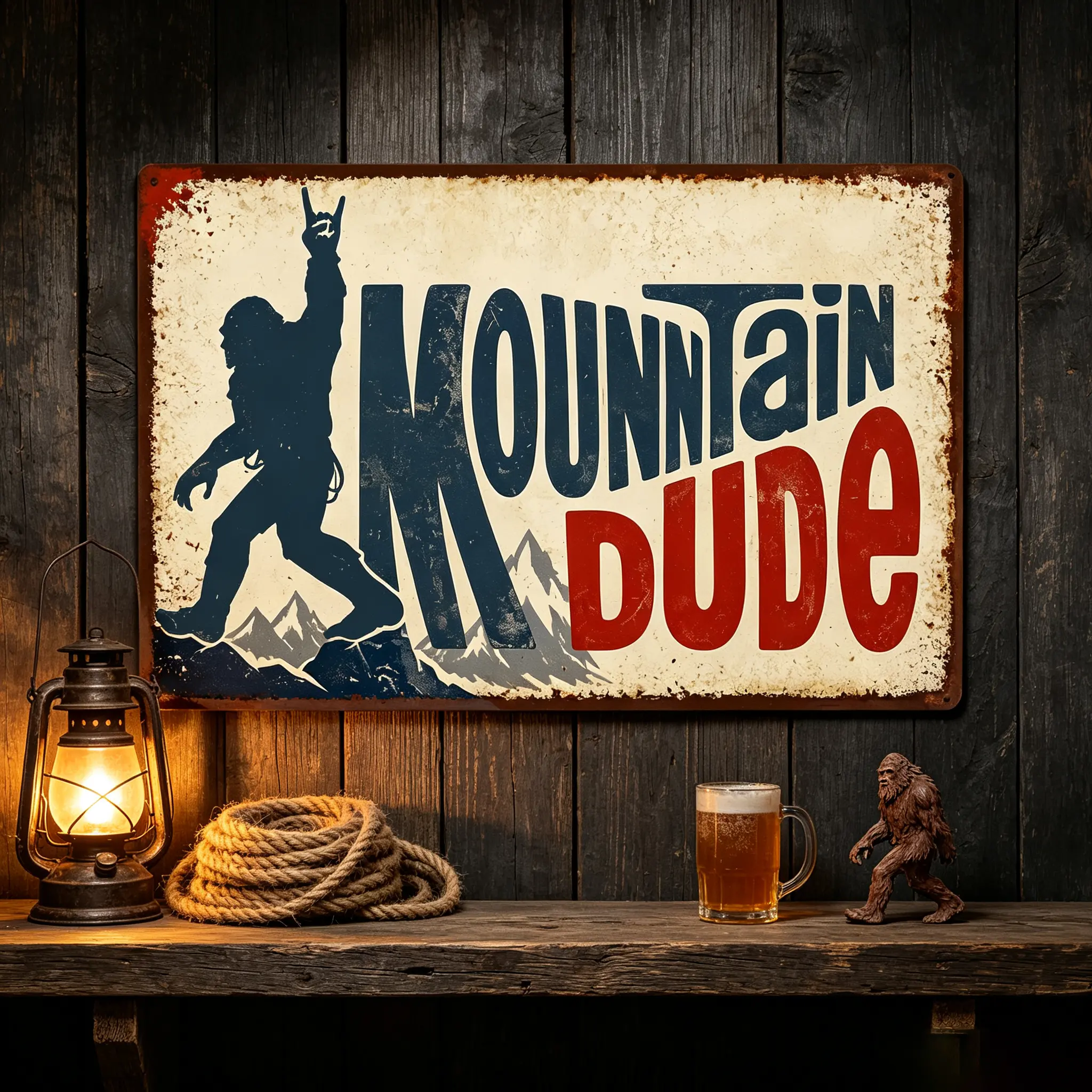 Funny Bigfoot Metal Tin Sign - Retro Sasquatch Camping Wall Decor, Vintage Mountain Lodge Cabin Plaque, Rock On Home Sign, 8x12 In multi-purpose indoor