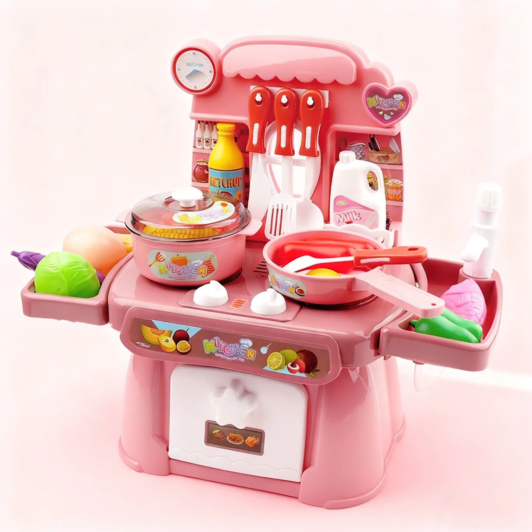Pretend Play Kitchen Set for 3-4 Years Toddlers - Mini Size, Press-Type Circulating Water Faucet, Vivid Cooking Light & Sound Effects, Pans, Utensils, Food Toy Accessories for Immersive Chef Role-Play