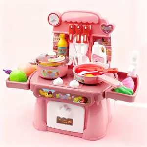 Mini Play Kitchen for Toddlers, Press Water Circulating Faucet, Realistic Cooking Lights & Sounds, Pretend Play Set with Pots, Utensils & Food Toy Accessories