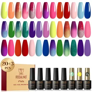 ROSALIND 23PCS Colorful Gel Nail Polish Set, Glitter Pink Green Purple Mood Temperature Change Gel Polish Set Soak Off DIY Salon Manicure Gifts