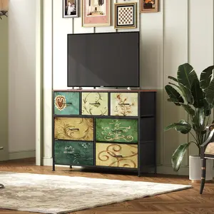 7-Drawer TV Stand & Media Console for Living Room – Slim Entertainment Center with Storage, Fits up to 45” TV. Use in Bedroom, Hallway. Easy Assemble.