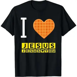 I Love Jesus Waffle Heart Funny Christian Breakfast T-Shirt graphic  tees