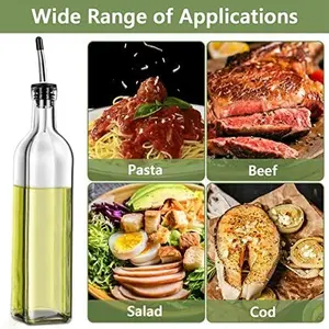 2-Piece Transparent Rectangular Glass Oil and Vinegar Bottle Set, Kitchen Oil Dispensers with 2 Stainless Steel Pourers, 4 Labels, 1 Brush, 1 Funnel