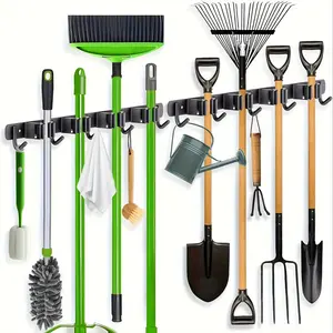 1pc Heavy-Duty Stainless Steel Wall-Mounted Garden Tool Organizer with 4 Racks & 5 Hooks - Powder-Coated Rust-Resistant Utility Shelf for Garage, Kitchen, Outdoor Storage - Space-Saving Design, Easy Installation with Hardware Included, Garden Supplies