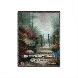 212 MAIN Rectangular Colorful Cotton Fiber Garden Scene Jacquard Woven Tapestry Throw Blanket, 50x60 in, with Bible Verses, Cold Wash Safe, for Bedroom Decor & Bedding Linens