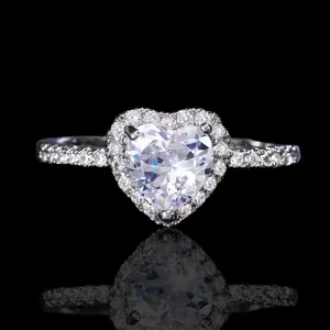 [vvjewelry] vv1109  love heart shape Moissanite 1CT / 2CT 925 sterling silver ring