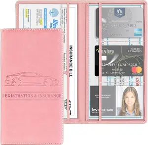 Car Accessories Registration and Insurance Holder,Leather Essential Card Magnetic Shut Vehicle Glove Box Organizer Case for Auto Driver License Document Truck Motorcycle Boat