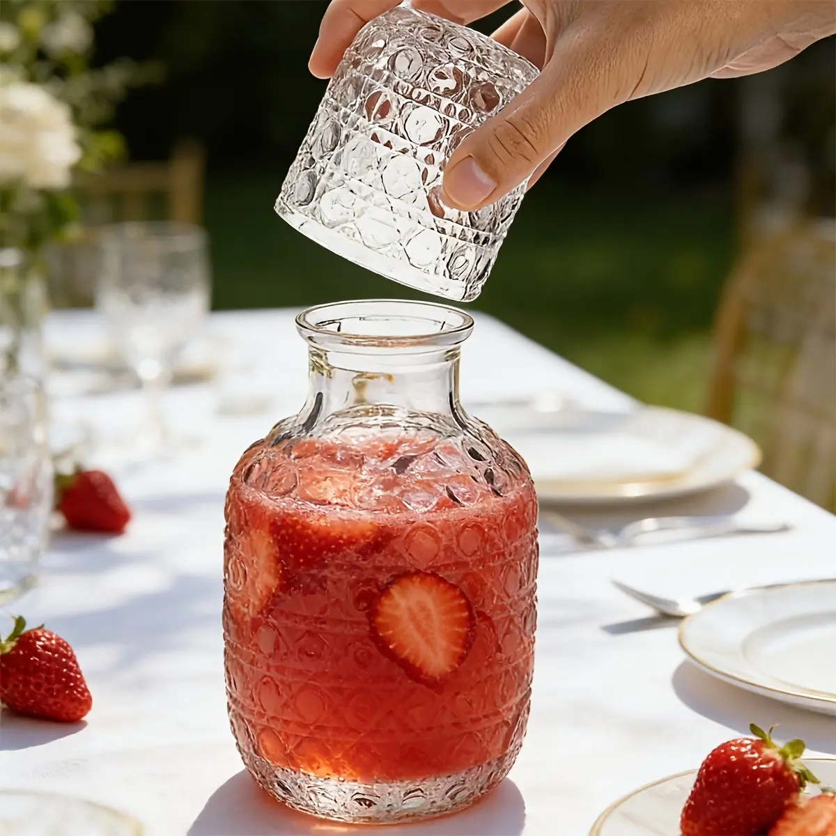 Transparent, Thickened Glass Water Pitcher, Lemonade Pitcher, Mason Jar Pitcher, Single Bedside Pitcher And Glass, Perfect For Keeping Water Or Juice In The Bedroom, Bathroom, Or Kitchen, Lemonade Jug, Drink Pitcher, Glass Pitchers