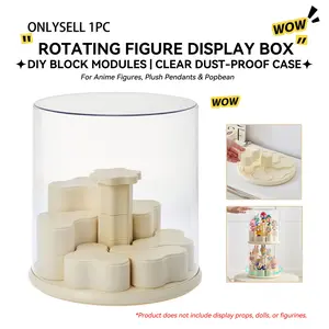 Figurine Display Storage Box with Modular Rotating Display, Rotating Base, Transparent Dust Cover, Stackable Cabinet for Pop Mart Labubu Figures, Watches & Jewelry