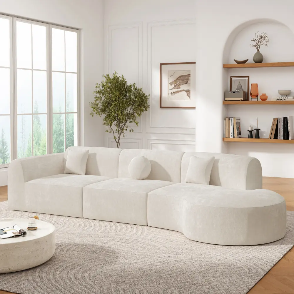 140" Modern Curved Sectional Sofa with High-Density Fully Compressed Sponge and Chaise Lounge, 3-Piece Set, Fully Assembled Right Hand Facing, Perfect for Living Room, Lounge