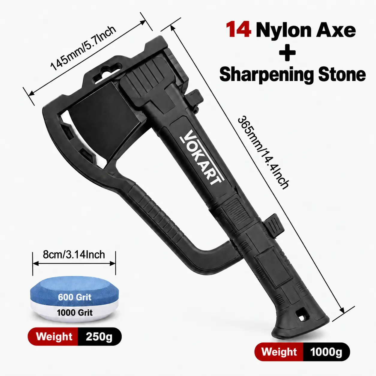 14/17 Inch Portable Splitting Axe & Sharpening Stone Set, Quick & Easy Sharpening, Forged Steel Head With Teflon Anti-Rust Coating, Shock-Absorbing Nylon Handle, Non-Slip Grip For Wood Chopping, Log Splitting, Tree Cutting, Camping & Gardening