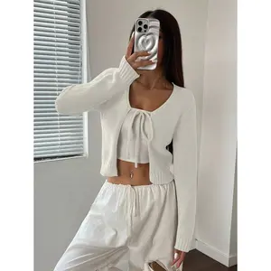 Flirla Women's Fashionable Casual Solid Color Cropped Cardigan Fall Winter Cloth For Women