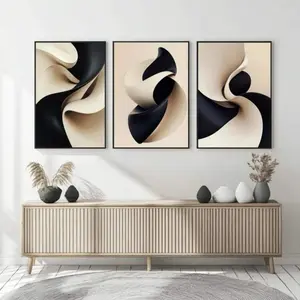 3 Pieces Optional Wooden Frame Minimalist Abstract Living Room Sofa Wabi Sabi Style Entrance Dining Room Decor Painting Black White Lines Canvas Painting Decor Style Wall Canvas Large Mural Decor House Art Wall Decoration Canvas Prints