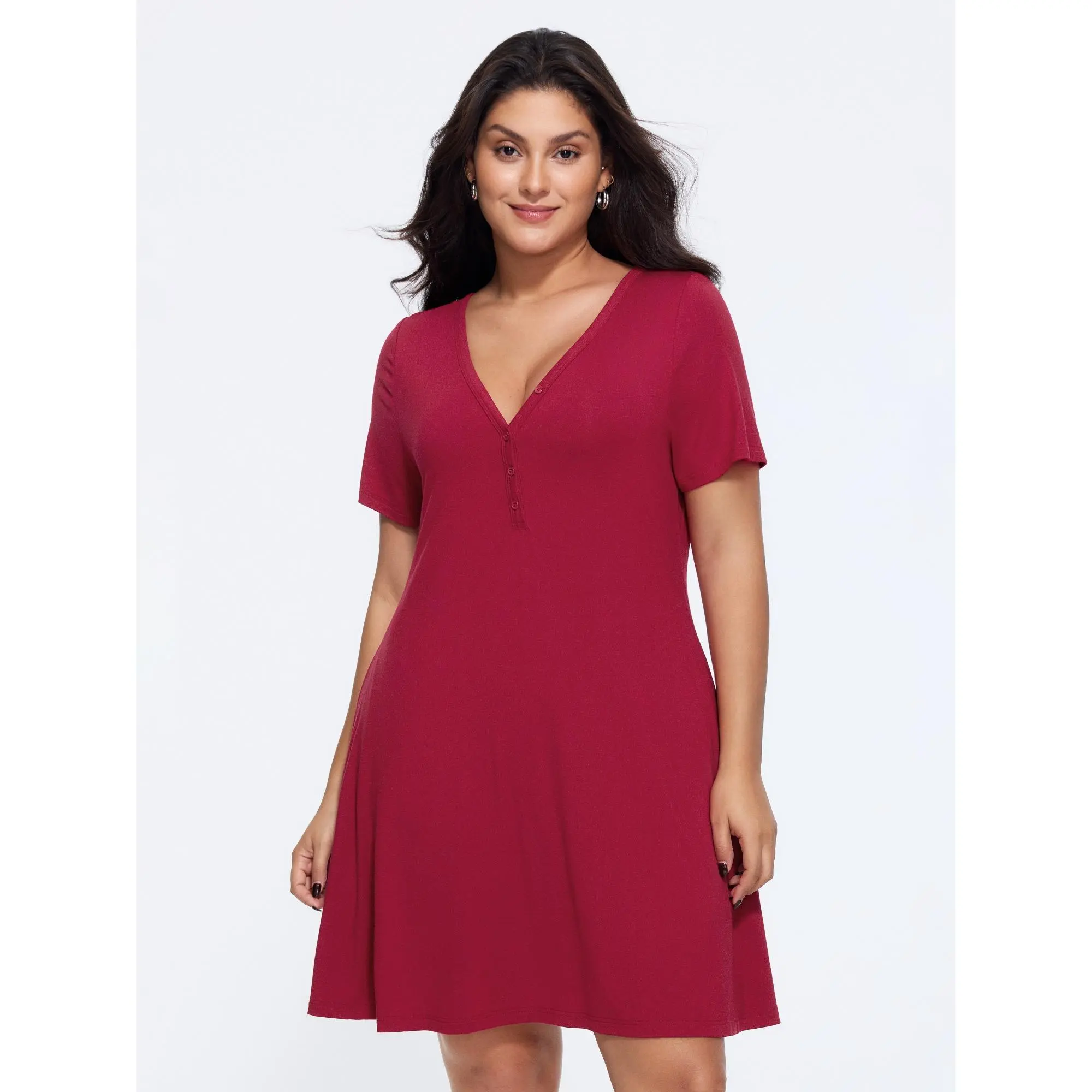 BLOOMCHIC Women's Plus Size Supersoft V-Neck Button Shortsleeve Basic Casual Spandex Garment Dress - Size M-6X, 2026 Summer Finds, Fabric