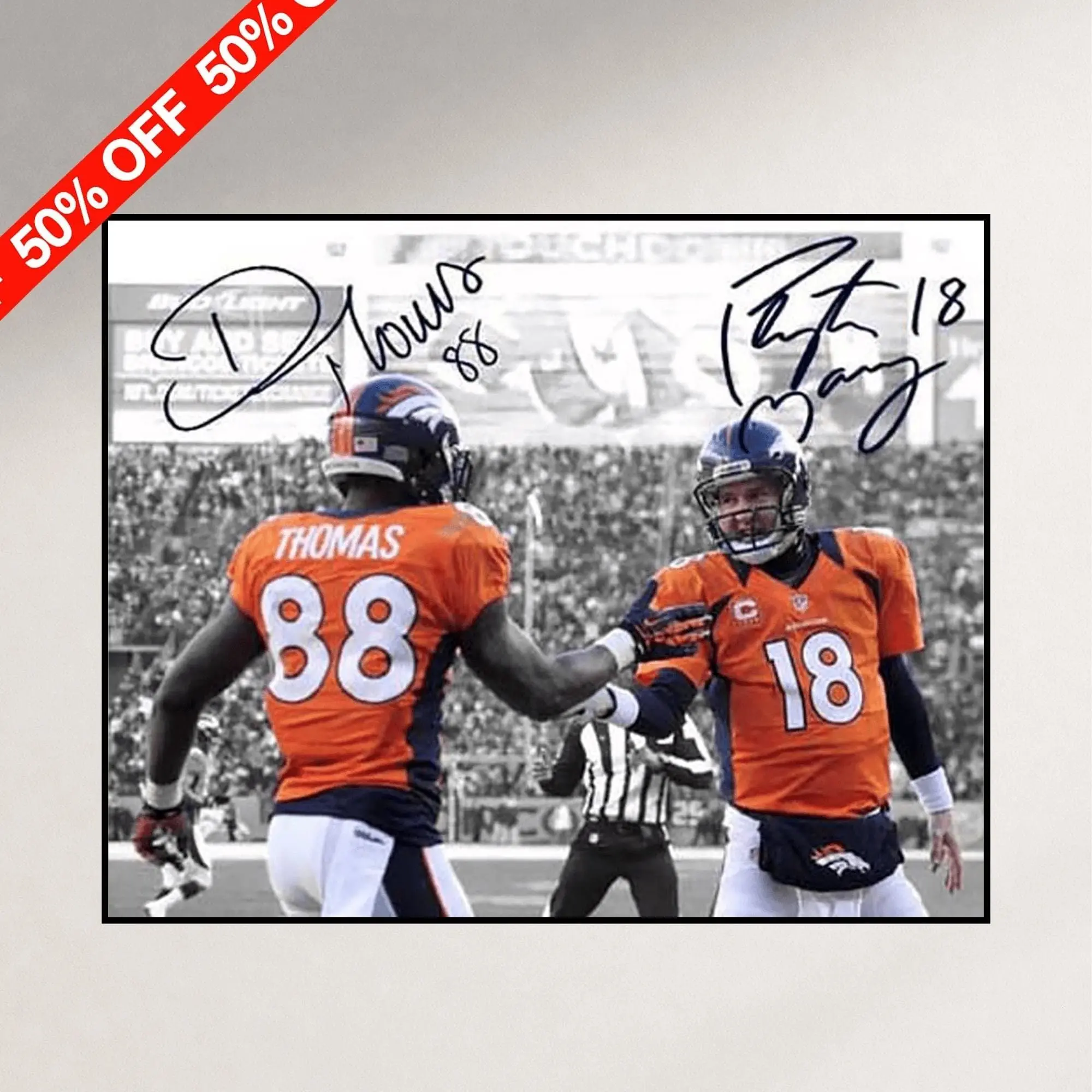 Demaryius Thomas Peyton Manning Signed Photo Denver Broncos Poster Autograph Football Wall Art ( Unframed - Print Only )