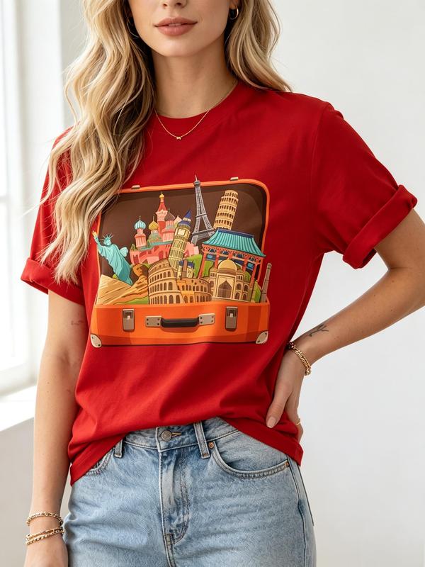 Women's Fitted "Travel More" Graphic Print Tshirt - Premium Cotton, Breathable Fabric, Casual Short Sleeve Crew Neck Top, Well-Fitted Cut, Ideal for Beach & Daily Wear