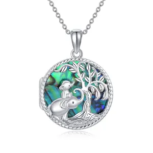 MEIDERBO Elephant Couple Photo Locket Necklace 925 Sterling Silver Abalone Shell Memory Keepsake Pendant Jewelry for Women Men Sentimental Gifts