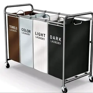 Laundry Hamper Sorter Cart: 4-section Organizer With Heavy-Duty Lockable Wheels and Removable Bags.