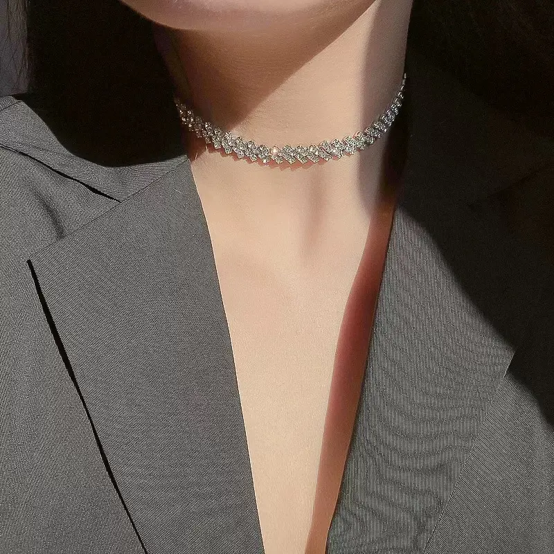 Simplistic Full Diamond Choker Necklace, 21Cm - 50Cm Clavicle Chain Costume Jewelry, Casual Daily Elegant Fashion Accessory, Christmas Thanksgiving Gift