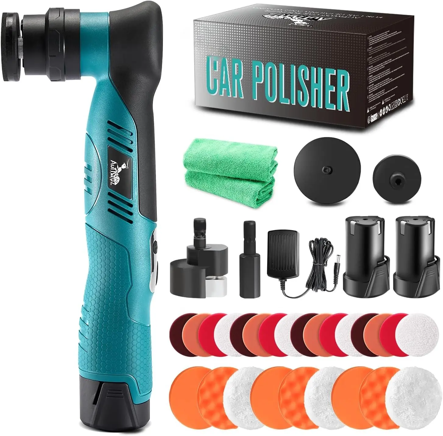 Cordless Mini  Polisher, Fast Change 1/3inch 12mm Orbital and Rotary Small Polisher for Polishing, Scratch Removing, Buffing, 6 Speeds, 2 count 2000mAh Li-ion , Kit 1