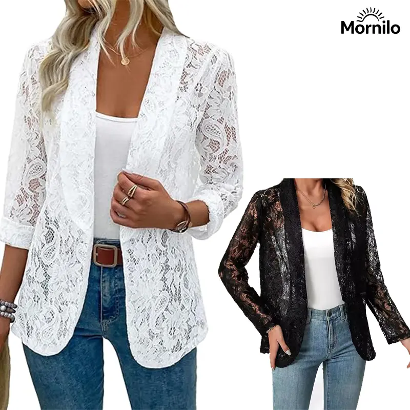 1PC Women's Lace Blazer Open Front Cardigan, Elegant Floral Lace Jacket, Lightweight Spring Fall Layering Top, Office Chic Business Casual, Old Money Style, Vacation Outfit, Date Night, Quiet Luxury Fashion