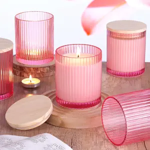 10 OZ Pink Candle Jars for Making Candles Set of 8, Ribbed Glass Candle Jars with  Lids and Labels, Candle Containers for DIY, Gifts, Home Decoration