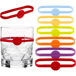 Outus 24 Pieces Drink Markers Glass Cup Wine Glass Bottle Strip Tag Marker Bands Silicone Drink Charms Mugs Tags for Cups Identifiers Cocktail Party Solution for Guest