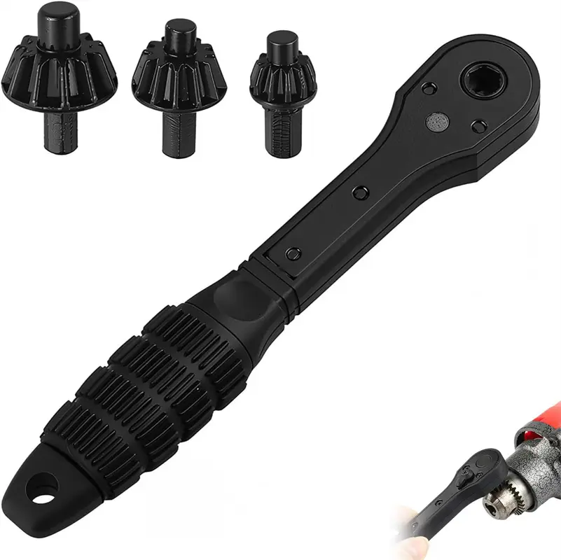 Ratchet Drill Chuck, 2-in-1 Ratchet Drill Chuck Key Wrench, 3-in-1 Drill Chuck Ratchet Wrench, 4PCS Iron Drill Wrench (1SET)