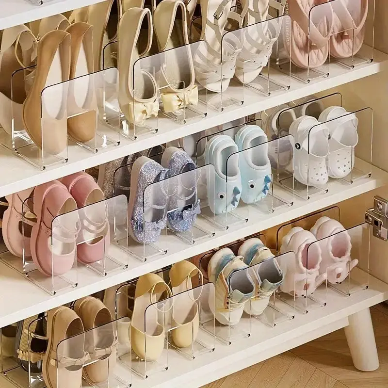 1/2pcs 4 compartments transparent shoe rack, acrylic shoe storage rack, no need for electricity, suitable for various room types