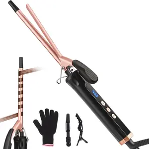 3/8 Inch Small Curling Iron Wand for Tight Curls, 9mm Thin Curling Wand for Short & Long Hair, Ceramic Barrel Hair Curler with Adjustable Temperature, Dual Voltage, Heat Resistant Glove Included for Gifts for Women