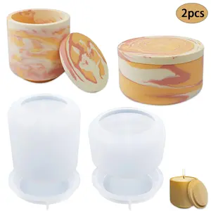 2 PCS Large Jar Resin Molds with Lid Flexible Silicone Concrete Planter Mold DIY Epoxy Jewelry Organizer Candle Holder Home Decor Craft Making Kit