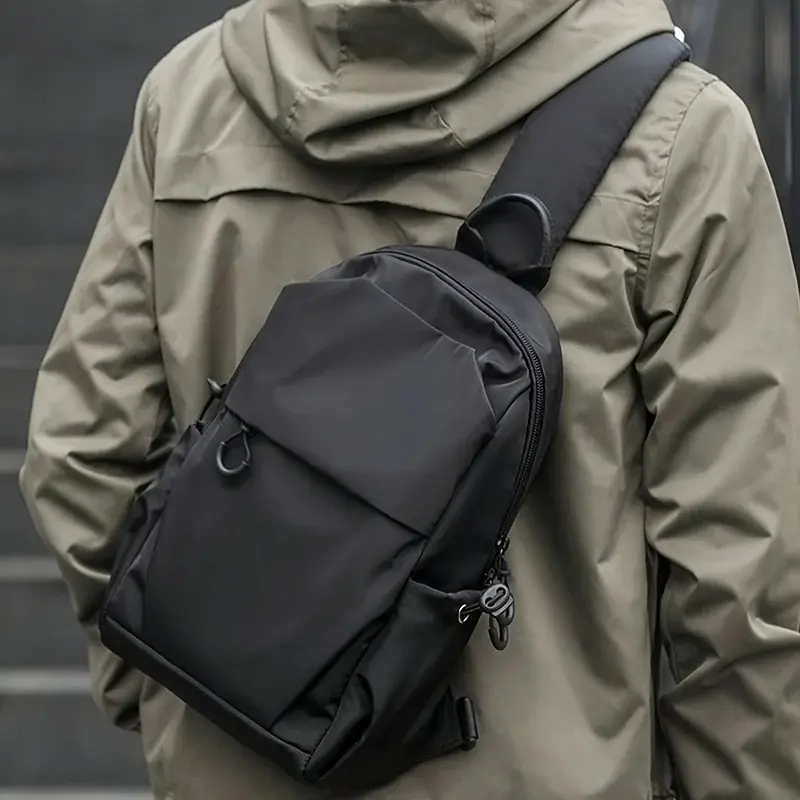 Men's Sporty Chic Polyester Oxford Crossbody Sling Bag - Multi-Pocket Chest Pack, Zipper Closure, All-Seasons Casual Hiking & Light Outdoor Sports Gym Bag, Synthetic