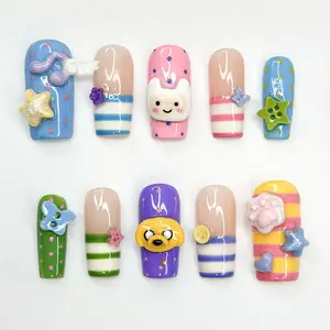 Adventure Time Press On Nails | Cartoon Nails | Cute Kawaii Character Nail Art | Colorful 3D Nails | Fun Press Ons