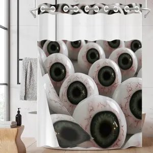1 Pack No Hook Double Layer Shower Curtain, Halloween Creepy Eyeball Print Bath Curtain, Machine Washable, Waterproof, Mildew Resistant, Durable Fabric, Spooky Gothic Bathroom Decor, Removable Liner, Top See-Through Window, Partition Curtain 71"×74"