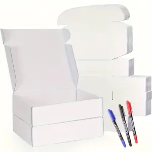 23-Pack White Mailer Boxes with 3 Marker Pens, 9x6x2" Small Shipping Boxes for Business, Corrugated Cardboard Gift Packing Boxes, Crushproof Literature Mailers, Eco-Friendly Shipping Supplies
