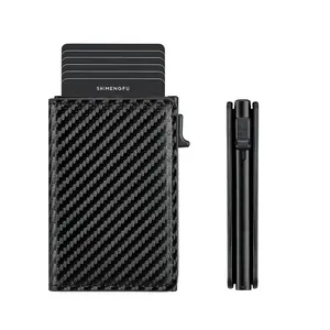 Stylish Pop-Up Durable Wallet Carbon Fiber & Aluminum, RFID Blocking Credit Card Holder, Microfiber Leather Slot, Unisex Gift
