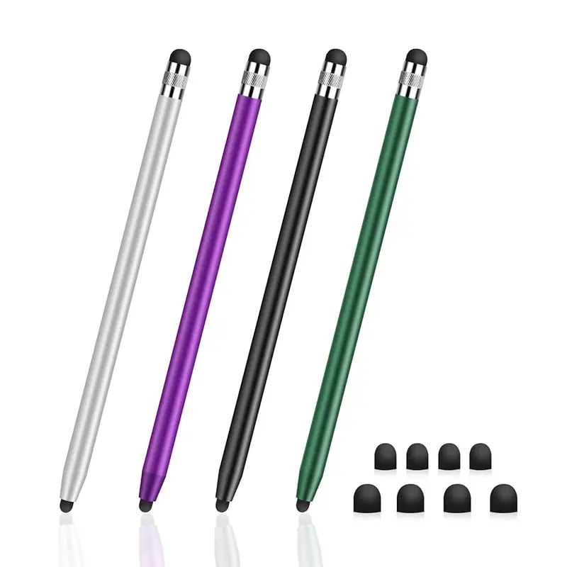 4 x 2-in-1 Plastic Digital Capacitive Stylus Pens Set - High-Sensitivity 0.20’’ Fine Rubber Tip, 4 Extra Replaceable Tips, Universal for Smartphones, iPads, Tablets, Android Devices, Computers, Sports Use Accessories