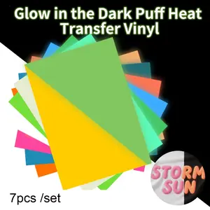 Glow-In-The-Dark Bubble Heat Transfer Vinyl 7 Sheets, 9.84in X 11.81in, Iron-On Vinyl for T-Shirts, DIY Clothing, Easy Cut & Remove