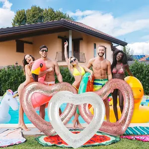 Inflatable Heart-Shaped PVC Swimming Ring, Adults' Swimming Pool Float, Water Party Supplies & Water Sports Accessories, Inflatable Floater