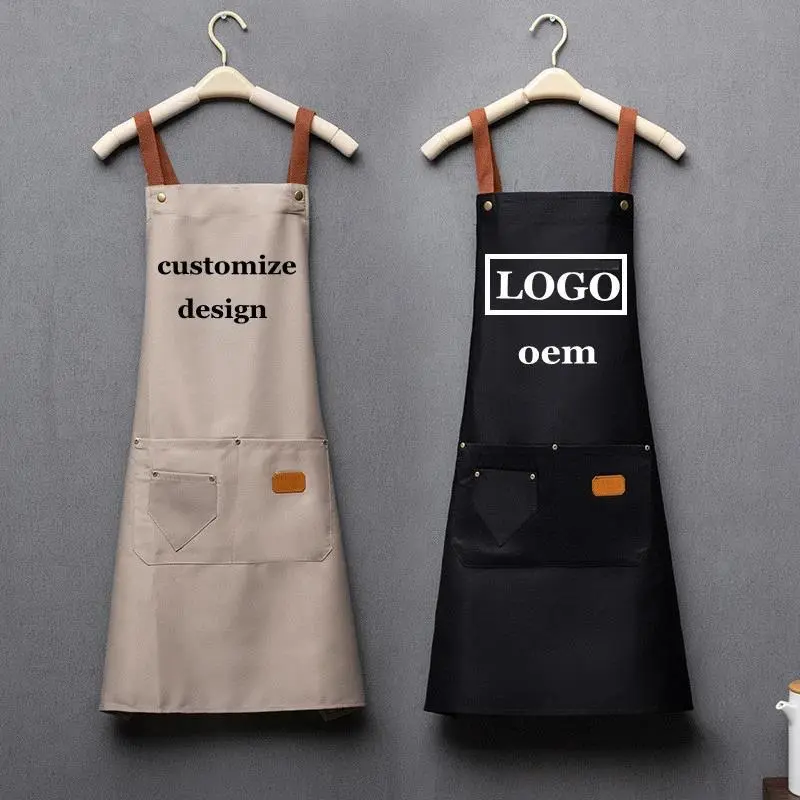Customized Embroidery Brand Logo Waterproof Kitchen Aprons for Home Chefs - Adult, Pockets, Waist Bag, All-Season Baking Bibs (Home Care Supplies)